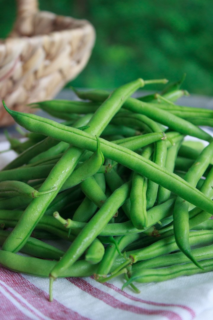 Close up of green beans from the farmers market