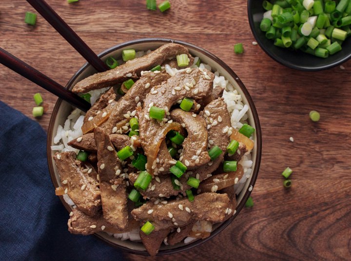 Asian Stir Fried Liver served with green onions