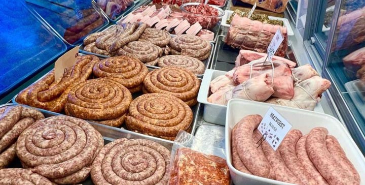 Boozy Pig butcher, photo of the farm fresh meat cooler