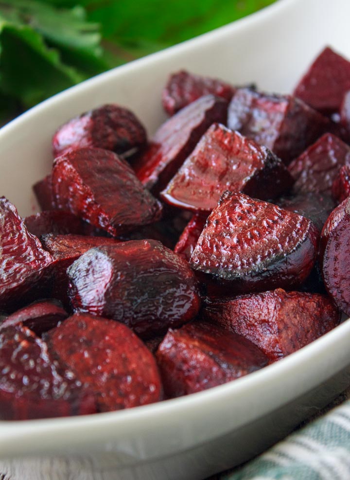 Simple Roasted Beets Recipe - Dish of Roasted Beets Closeup