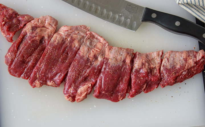 Slicing a skirt steak