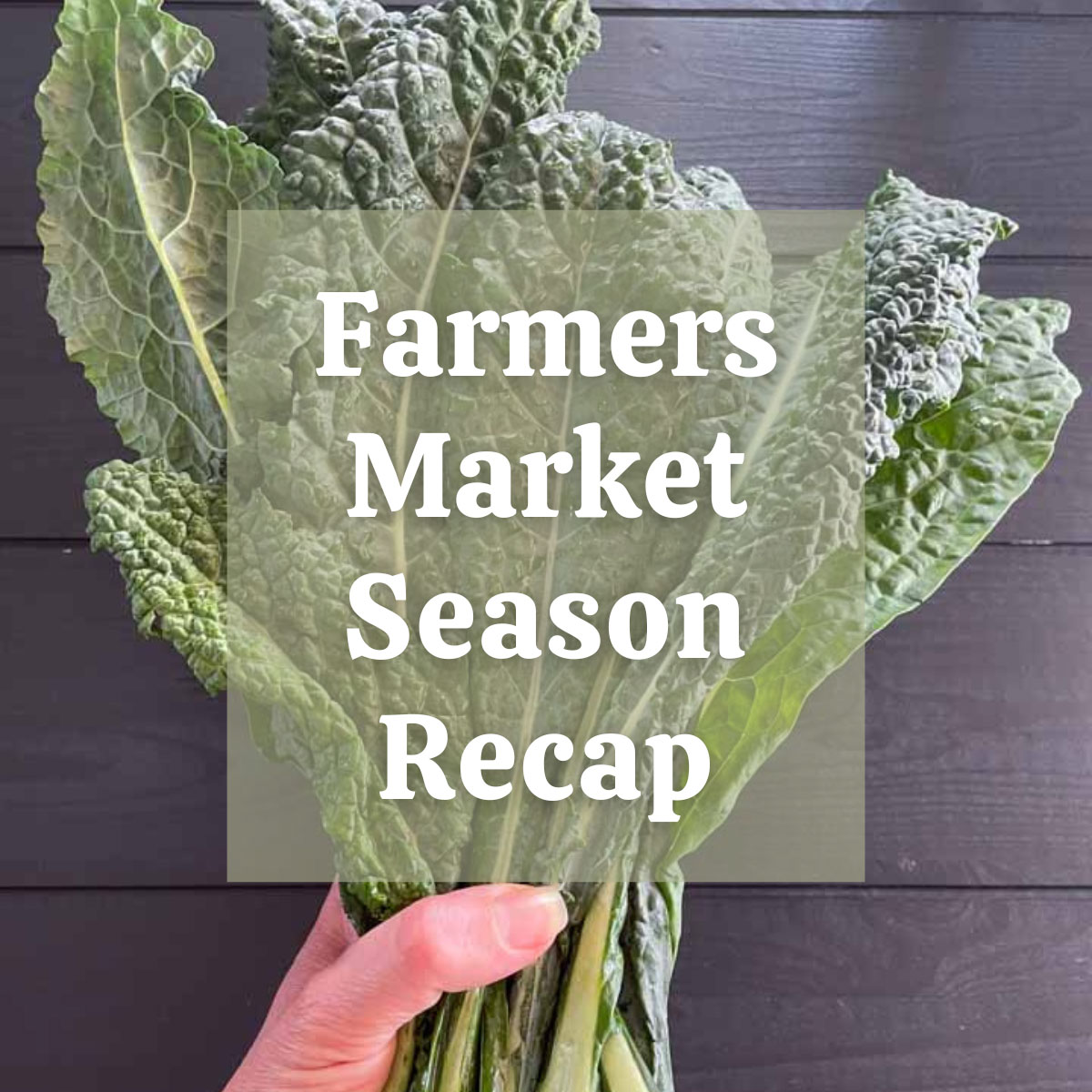 Kale from the farmers market, overlaid with the text "Farmers Market Season Recap"