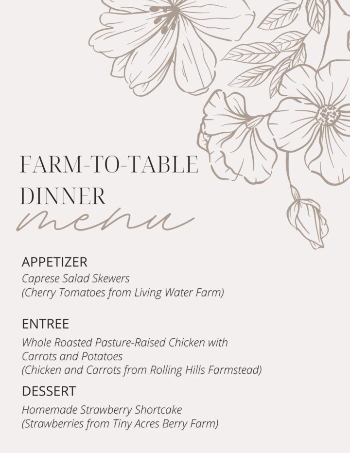 sample farm to table dinner menu