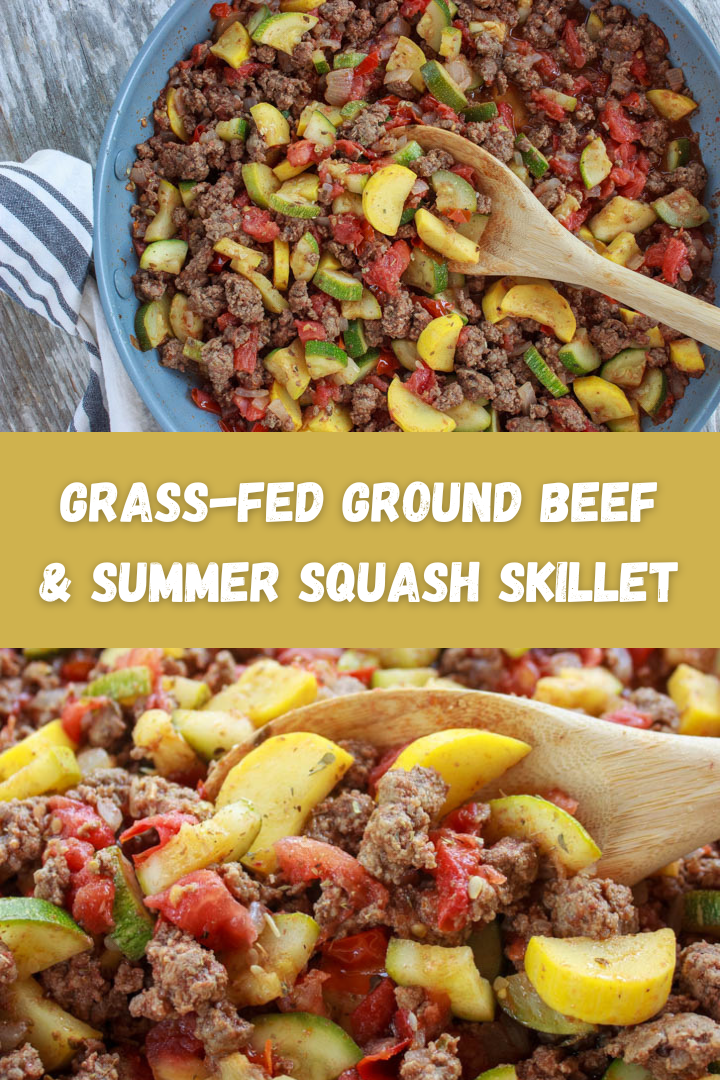 Grass-Fed Ground Beef & Summer Squash Skillet in the pan and ready to eat.