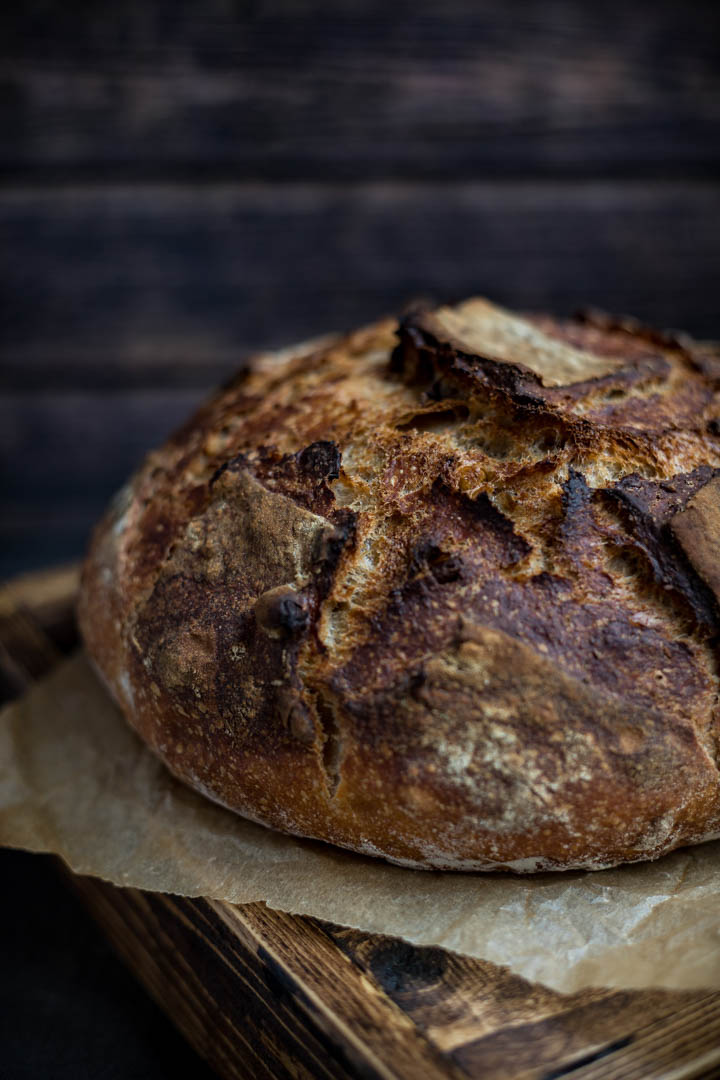 Freshly baked boule of artisan bread