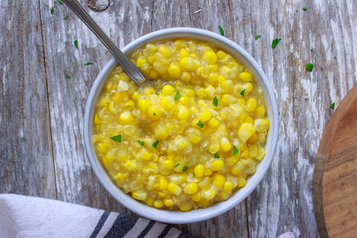 Bowl of homemade creamed corn