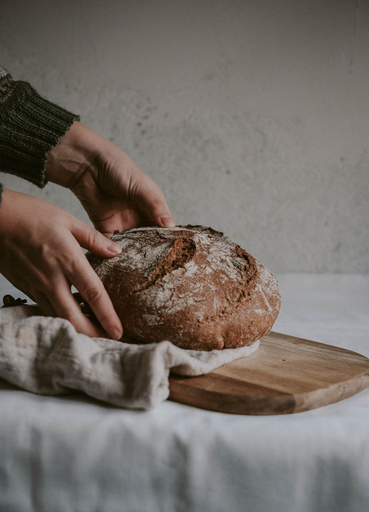 Freshly-baked loaf of artisan bread