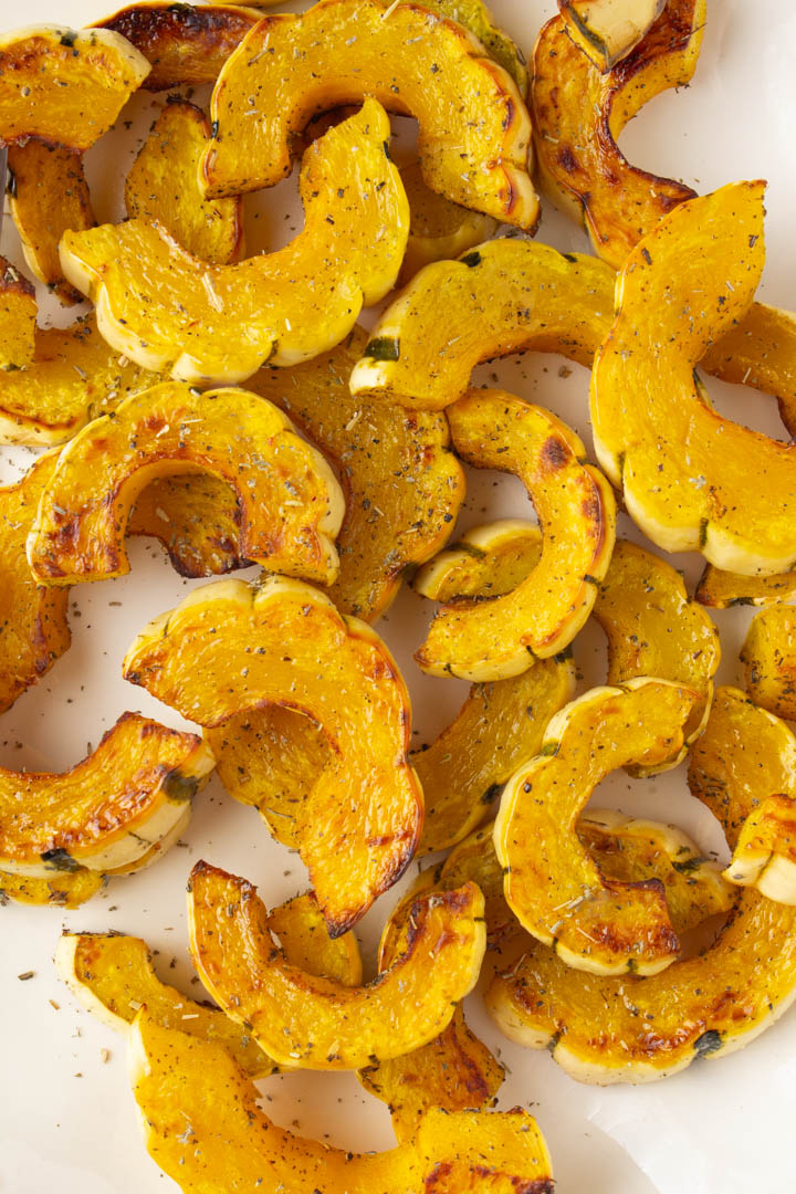 Roasted delicata squash crescents - fresh from the oven