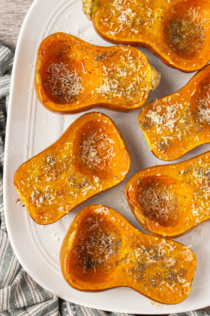 Roasted honeynut squash with parmesan cheese