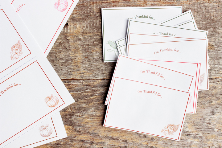 "I'm Thankful For" Free Printables - cut out to demonstrate what they look like.