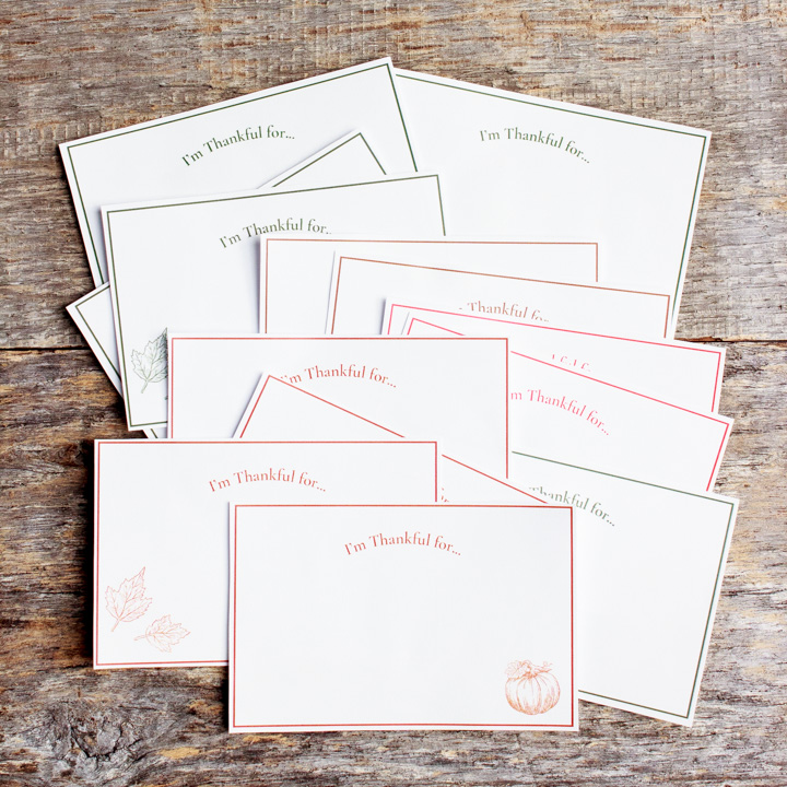 "I'm Thankful For" Free Thanksgiving Printables - Photo of a bunch of thankful for printables cut out on a table