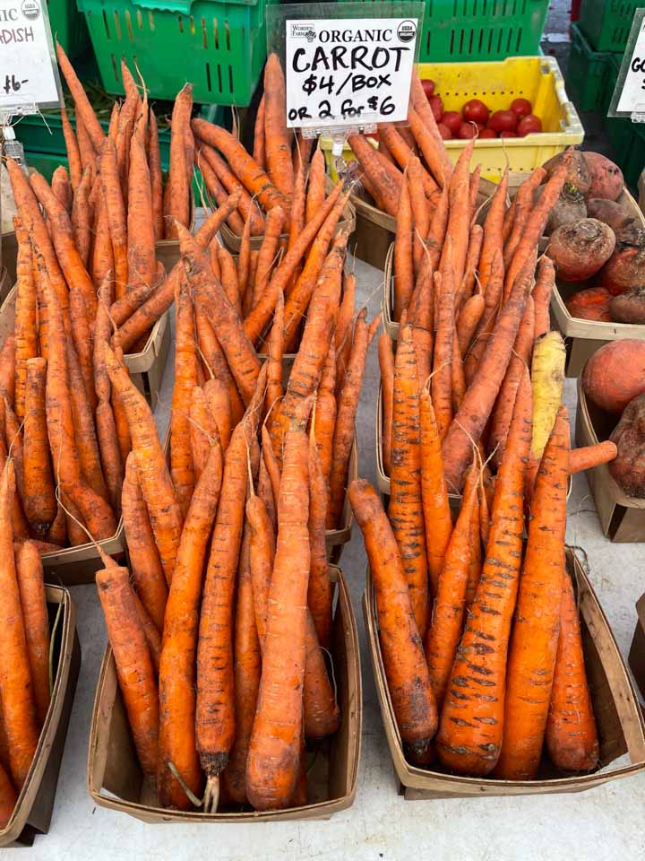 How to Eat Local During Winter - Stocking up on carrots for winter at the end of the farmers market season