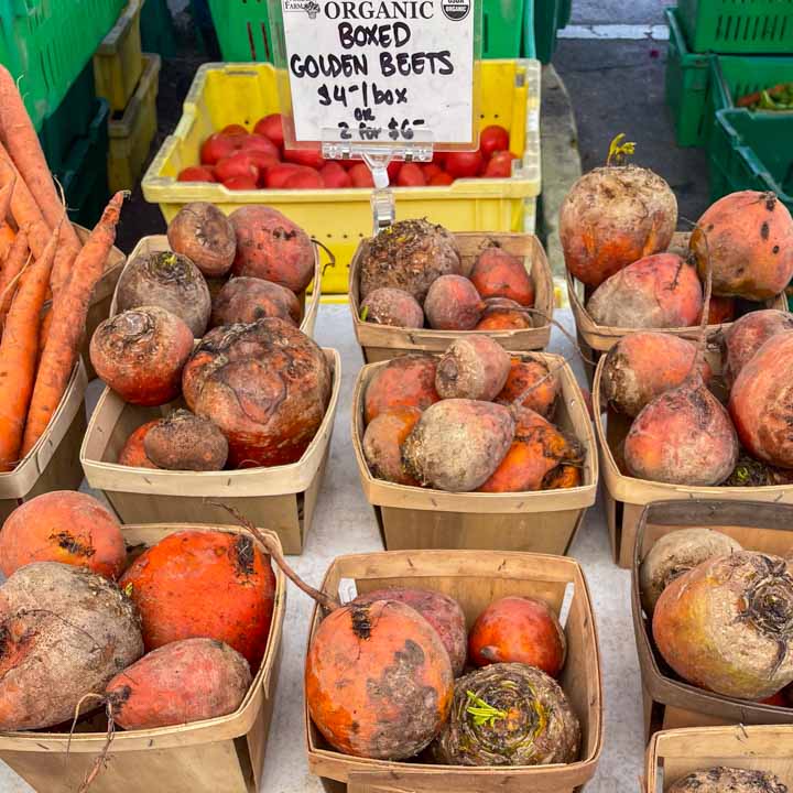 Discounted golden beets at the farmers market